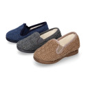 New structured wool knit Home shoes with elastics band.