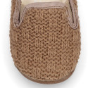 New structured wool knit Home shoes with elastics band.