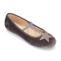 VELVET canvas T-strap Mary Janes with STARS design.