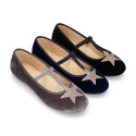 VELVET canvas T-strap Mary Janes with STARS design.