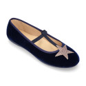 VELVET canvas T-strap Mary Janes with STARS design.