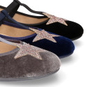 VELVET canvas T-strap Mary Janes with STARS design.