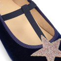 VELVET canvas T-strap Mary Janes with STARS design.