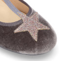 VELVET canvas T-strap Mary Janes with STARS design.