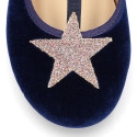 VELVET canvas T-strap Mary Janes with STARS design.