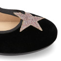 VELVET canvas T-strap Mary Janes with STARS design.