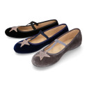 VELVET canvas T-strap Mary Janes with STARS design.