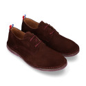 Suede leather Laces up oxford shoes with stitching, outsole and laces in contrast.