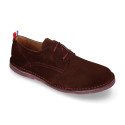 Suede leather Laces up oxford shoes with stitching, outsole and laces in contrast.