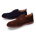 Suede leather Laces up oxford shoes with stitching, outsole and laces in contrast.