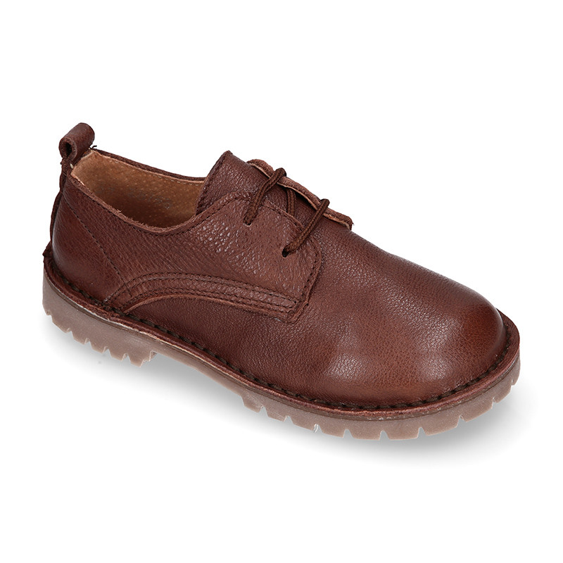 『3年保証』 Casual tanned leather laces up shoes and thick soles. D088 トップス