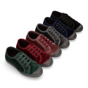 Velvet kids sneakers with laces and rubber toe cap.