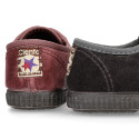 Velvet kids sneakers with laces and rubber toe cap.