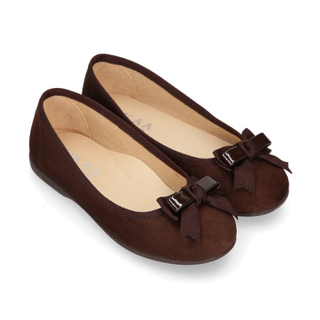 Autumn winter Ballet flat shoes with bow in patent finished.