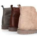 Casual leather little kids ankle boots with thick sole.