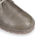 Casual leather little kids ankle boots with thick sole.