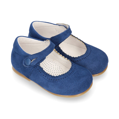 Halter little Mary Jane shoes in soft suede leather for first steps ...