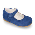 Halter little Mary Jane shoes in soft suede leather for first steps.