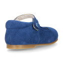 Halter little Mary Jane shoes in soft suede leather for first steps.