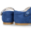 Halter little Mary Jane shoes in soft suede leather for first steps.