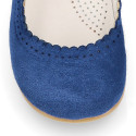 Halter little Mary Jane shoes in soft suede leather for first steps.