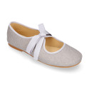 Little Angel style ballet flat shoes in LINEN with ties closure.