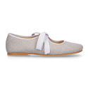 Little Angel style ballet flat shoes in LINEN with ties closure.