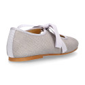 Little Angel style ballet flat shoes in LINEN with ties closure.