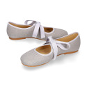 Little Angel style ballet flat shoes in LINEN with ties closure.