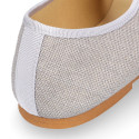 Little Angel style ballet flat shoes in LINEN with ties closure.