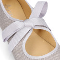 Little Angel style ballet flat shoes in LINEN with ties closure.