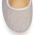 Little Angel style ballet flat shoes in LINEN with ties closure.