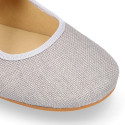 Little Angel style ballet flat shoes in LINEN with ties closure.