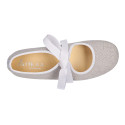 Little Angel style ballet flat shoes in LINEN with ties closure.