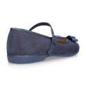 Autumn winter canvas little OKAA Mary Jane shoes in seasonal colors with shoemaker bow.