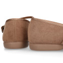 Autumn winter canvas little OKAA Mary Jane shoes in seasonal colors with shoemaker bow.