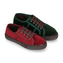 Casual sneaker shoes with ties closure in velvet canvas.