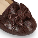 Autumn winter print canvas Ballet flats with bow.