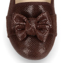 Autumn winter print canvas Ballet flats with bow.
