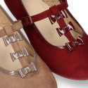 Autumn winter combined canvas Little Mary Janes with bows.