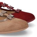 Autumn winter combined canvas Little Mary Janes with bows.