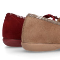 Autumn winter combined canvas Little Mary Janes with bows.