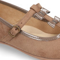 Autumn winter combined canvas Little Mary Janes with bows.