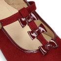 Autumn winter combined canvas Little Mary Janes with bows.