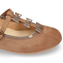 Autumn winter combined canvas Little Mary Janes with bows.