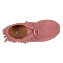 Kids Oxford shoes with fringes design and laces closure in suede leather.