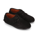 Black Kids Oxford shoes with fringes design and laces closure in suede leather.