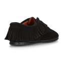 Black Kids Oxford shoes with fringes design and laces closure in suede leather.