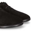 Black Kids Oxford shoes with fringes design and laces closure in suede leather.