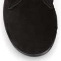 Black Kids Oxford shoes with fringes design and laces closure in suede leather.